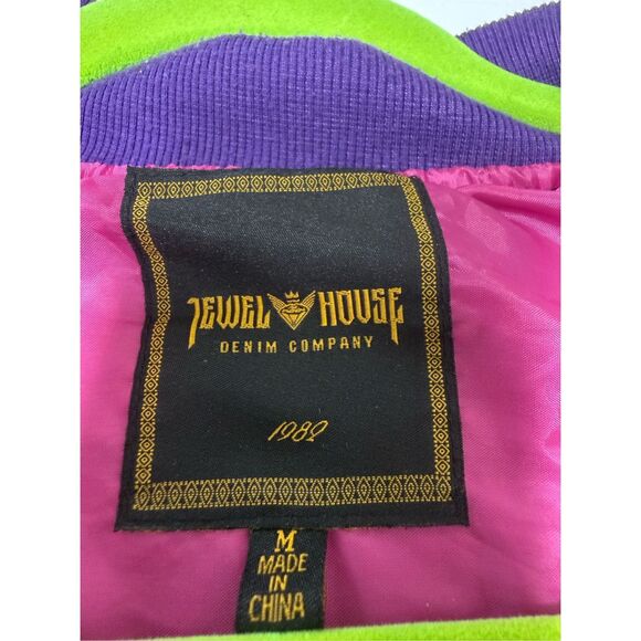 Jewel House Coldest in Town Embellished Black Purple Bomber Jacket Sz M See Note - Picture 10 of 12